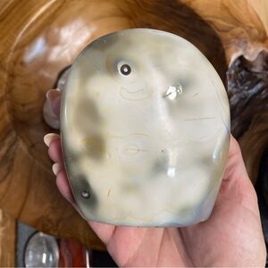 Polished Agate Home Art Accent - Cream and Gray Decorative Stone orca agate